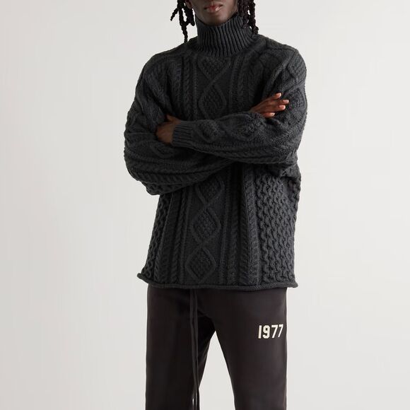 Fear of God Sweaters - FEAR OF GOD ESSENTIALS Charcoal Gray Heavy Cable Knit Rollneck Sweater Medium